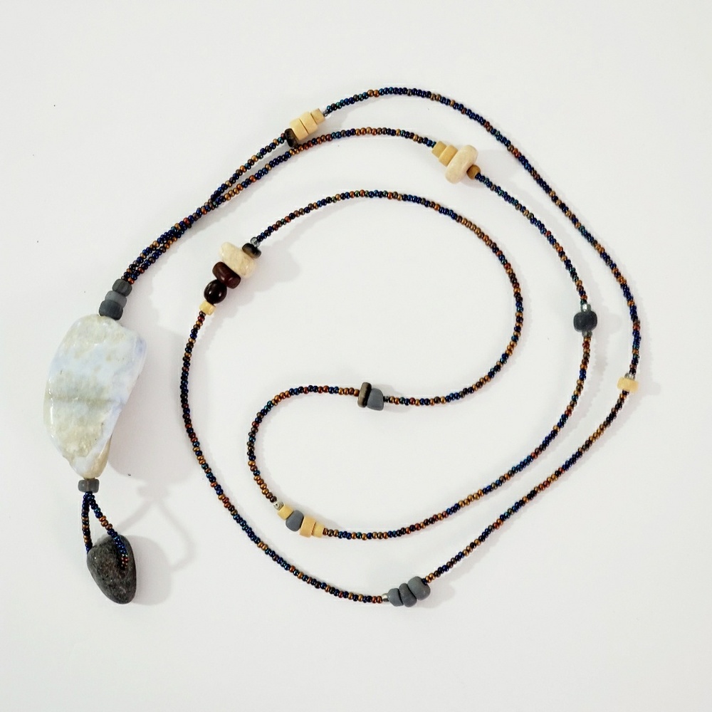 Blue Chalcedony & Gray Jasper Beaded Necklace